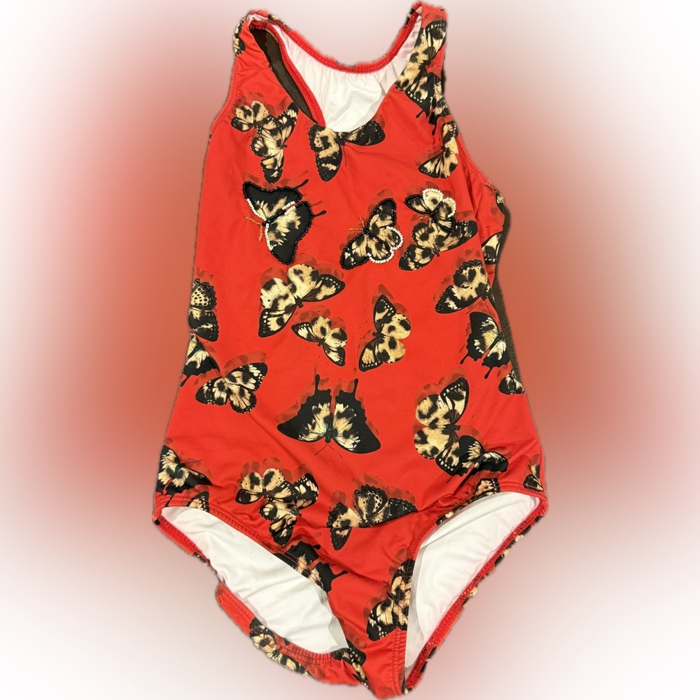 Submarine Red Butterfly Print Swimsuit Size 10